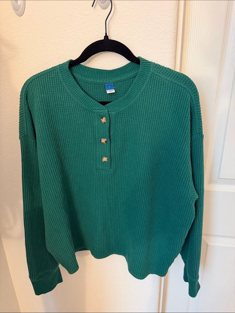 Old Navy Green Waffle-Knit Henley Pullover